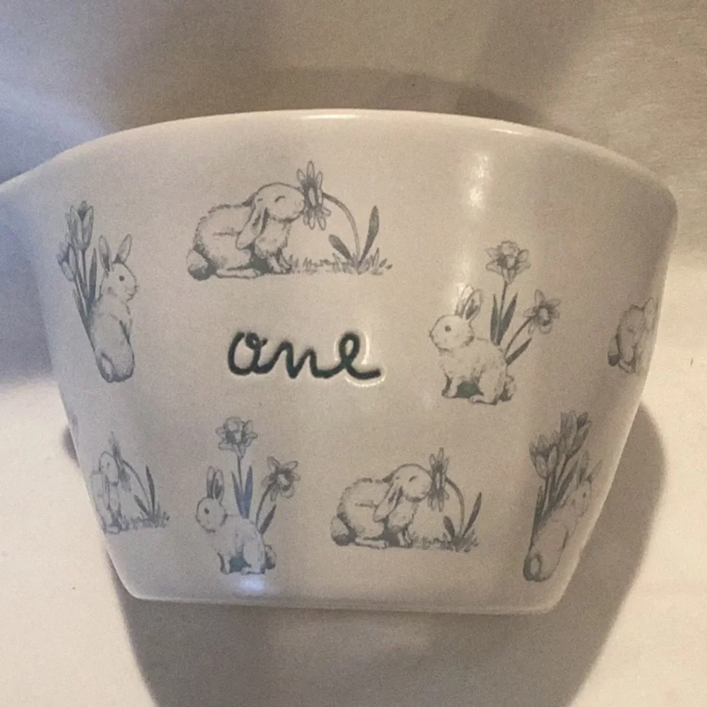 Rae Dunn Easter Blue Bunny Script measuring cups